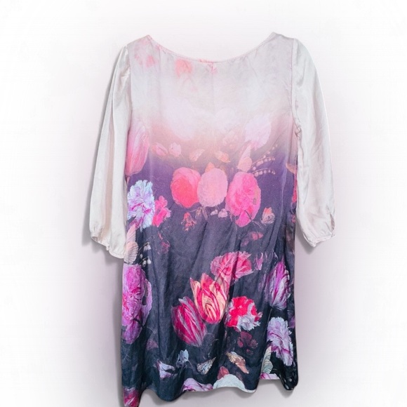 Monsoon Dresses & Skirts - Floral MONSOON Ombre SILK Dress with Pink & white BLOOMS dark gray OMBRE’ mini
